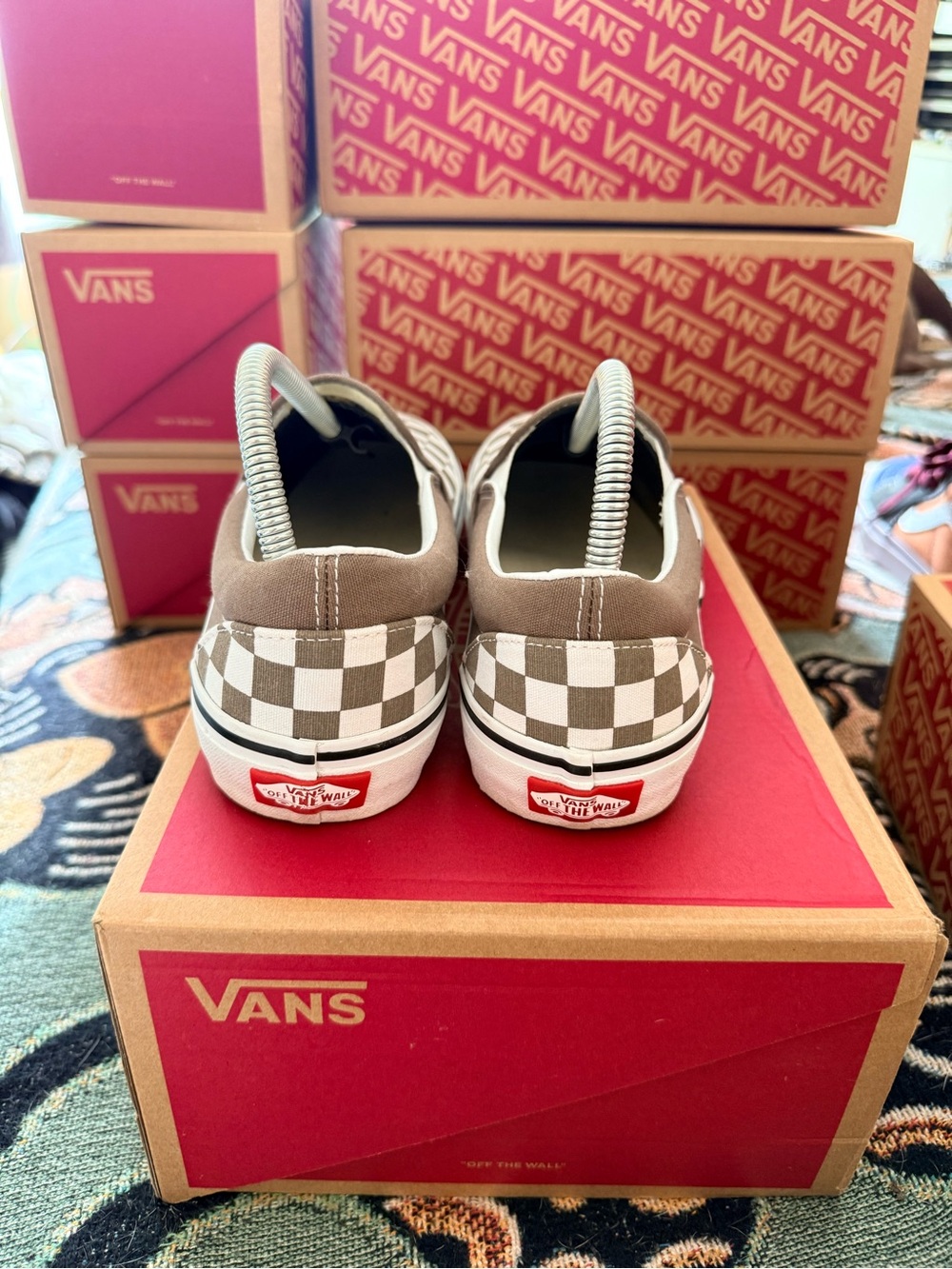 Vans Classic Slip-On Checkerboard in Brown and White - Picture 2 of 5